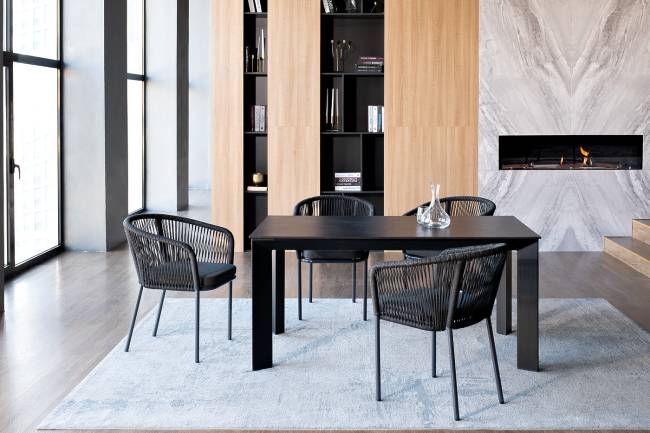 "Венето" обеденная группа на 4 персоны со стульями "Марсель", каркас темно-серый, роуп темно-серый "Венето" обеденная группа на 4 персоны со стульями "Марсель", каркас темно-серый, роуп темно-серый