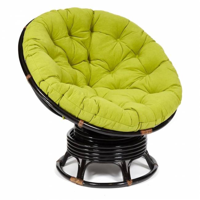 Кресло-качалка PAPASAN/ПАПАСАН w 23/01 B /с подушкой/ 115х78х104 см, Antique brown (античный черно-коричневый), флок Олива, 23 Antique brown (античный черно-коричневый)