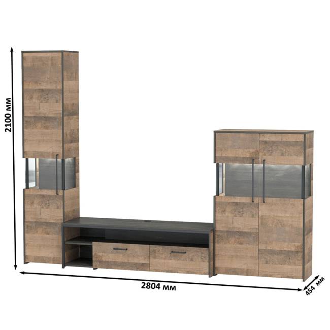 Мебель для гостиной в стиле лофт с подсветкой Трувор № 26 цвет дуб гранж песочный/интра