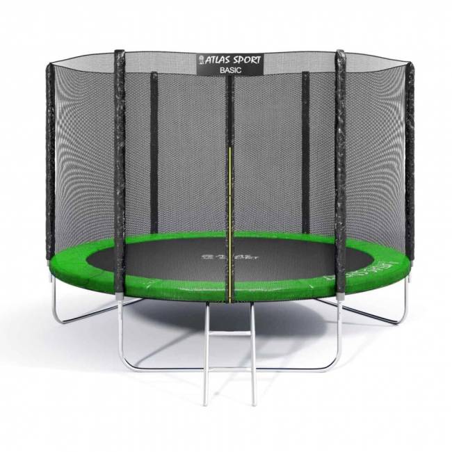 Батут "Atlas Sport", 312 см - 10ft BASIC (3 ноги) с внешней сеткой и лестницей GREEN