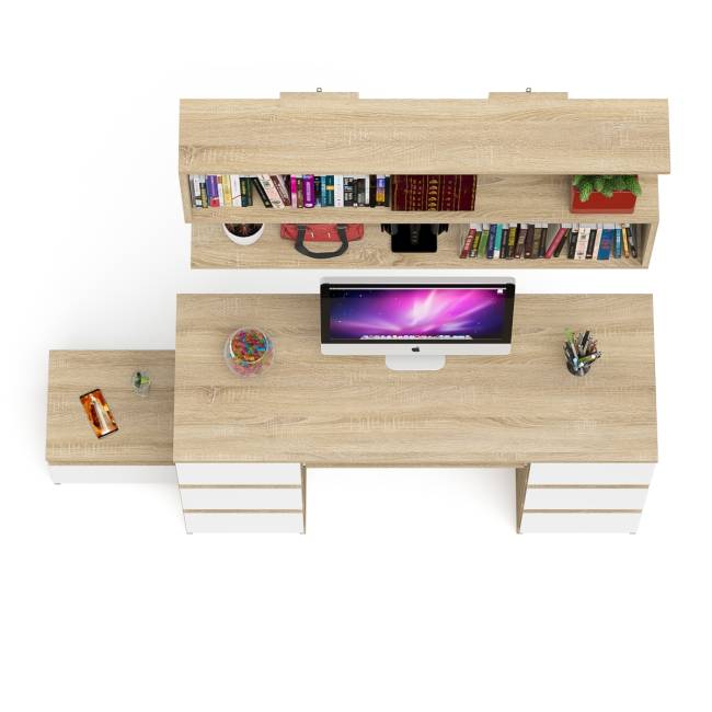 Двухтумбовый стол компьютерный Мори МС-2 с тумбочкой с ящиком и полкой на 1200 цвет дуб сонома/белый Двухтумбовый стол компьютерный Мори МС-2 с тумбочкой с ящиком и полкой на 1200 цвет дуб сонома/белый
