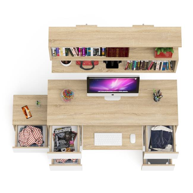 Двухтумбовый стол компьютерный Мори МС-2 с тумбочкой с ящиком и полкой на 1200 цвет дуб сонома/белый Двухтумбовый стол компьютерный Мори МС-2 с тумбочкой с ящиком и полкой на 1200 цвет дуб сонома/белый