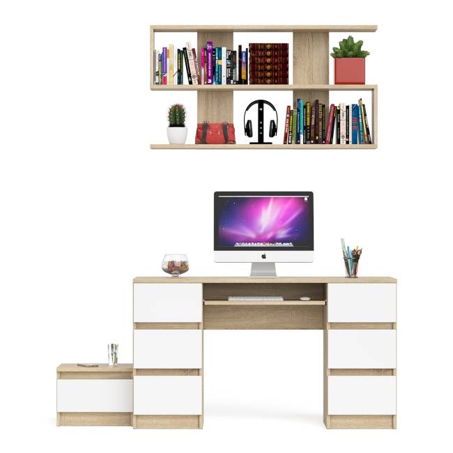 Двухтумбовый стол компьютерный Мори МС-2 с тумбочкой с ящиком и полкой на 1200 цвет дуб сонома/белый Двухтумбовый стол компьютерный Мори МС-2 с тумбочкой с ящиком и полкой на 1200 цвет дуб сонома/белый