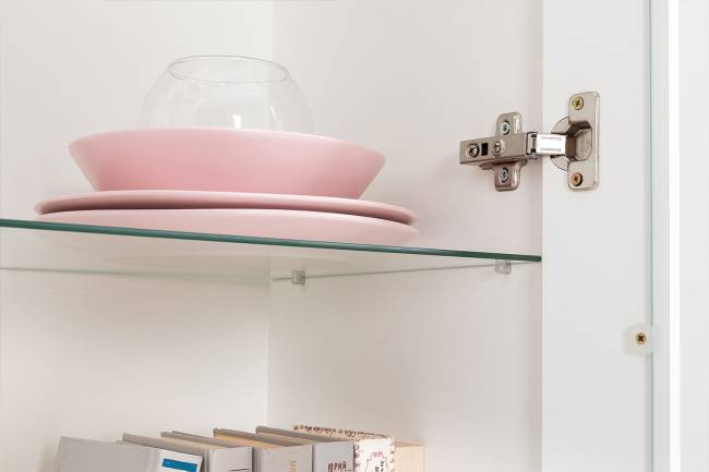 Два комода для аппаратуры с полками и пенал со стеклом Валенсия цвет белый шагрень