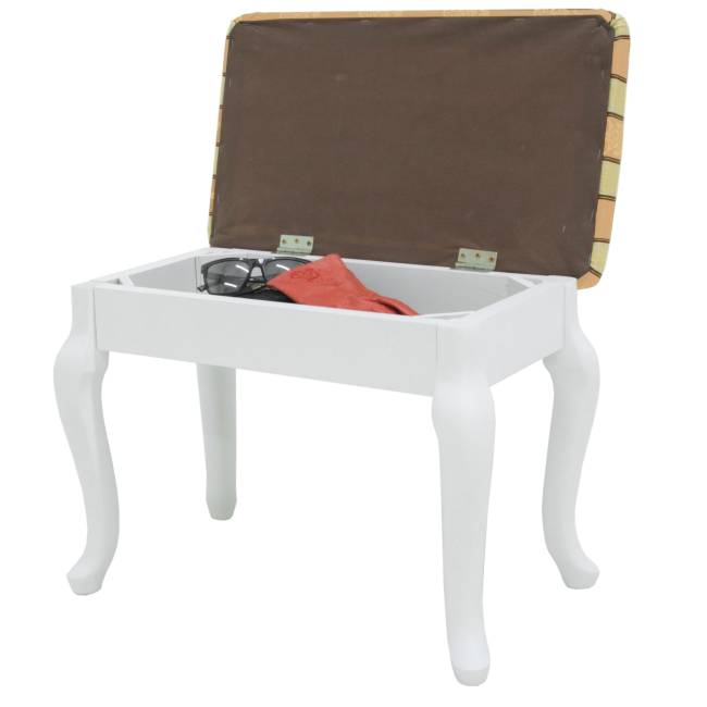 Банкетка Ретро с ящиком белый, ткань полоса бежевый