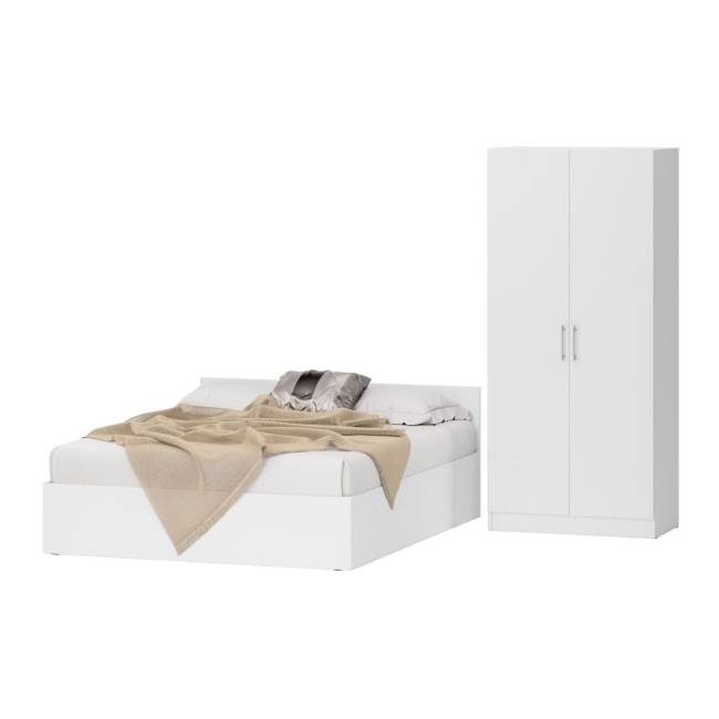 Двуспальная Кровать белая с ящиками 1600 со шкафом для одежды 2-х створчатым Стандарт цвет белый