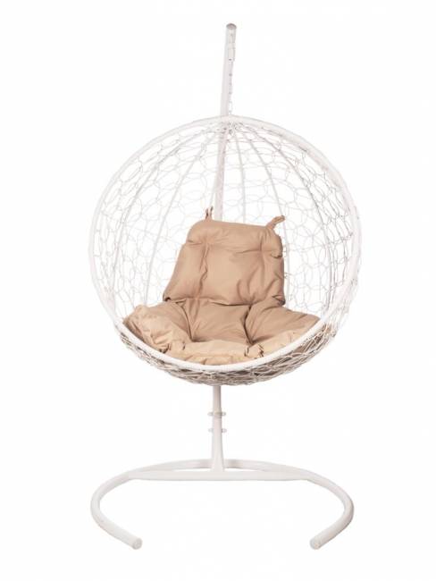 Подвесное кресло из ротанга "Kokos White" бежевая подушка