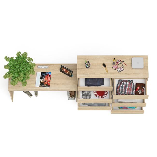 Большой комод МК1200.10 десять ящиков и письменный стол МСП1200 Мори цвет дуб сонома