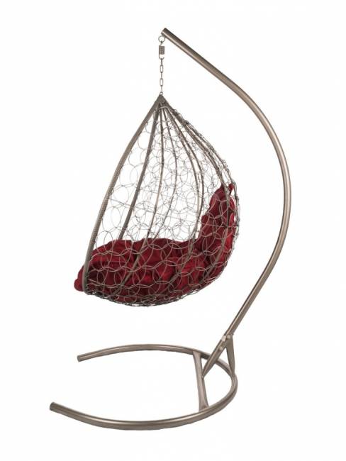 Подвесные качели - качели в виде капли "Tropica Gray" бордовая подушка