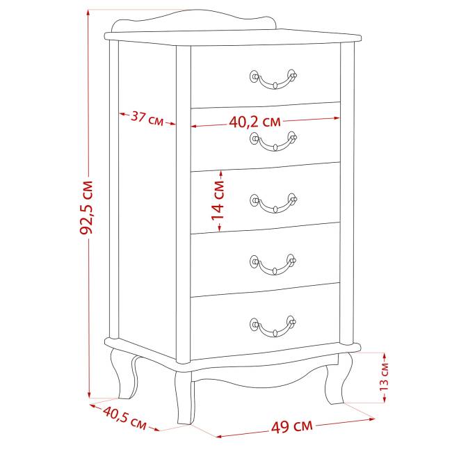 Комод Leset "Джульетта" узкий (5 ящ.) Серый ясень Комод Leset "Джульетта" узкий (5 ящ.) Серый ясень