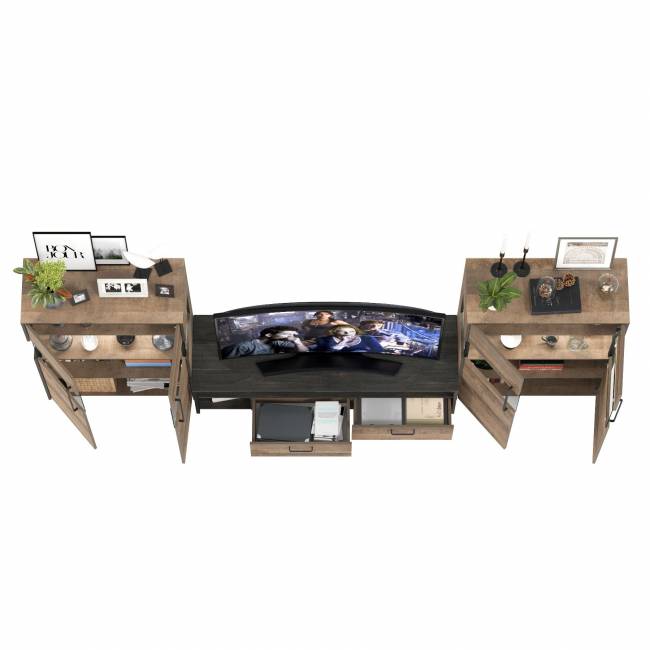 Две тумбы-витрины с подсветкой и с тумбой для телевизора Трувор цвет дуб гранж песочный/интра