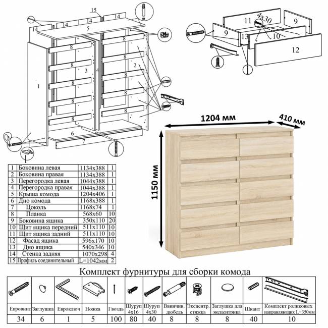 Комод высокий на десять выдвижных ящиков Мори МК1200.10 цвет дуб сонома Комод высокий на десять выдвижных ящиков Мори МК1200.10 цвет дуб сонома