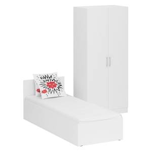 Кровать белая односпальная 800 со шкафом для одежды 2-х створчатым Стандарт цвет белый