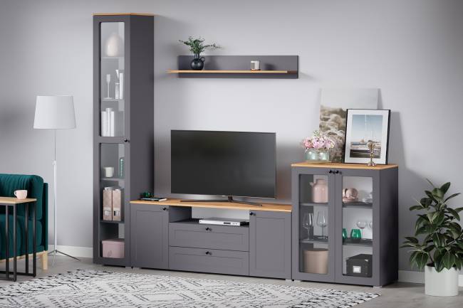 Пенал-витрина в гостиную Остин 16.394.03 цвет серый графит/дуб крафт золотой Пенал-витрина в гостиную Остин 16.394.03 цвет серый графит/дуб крафт золотой