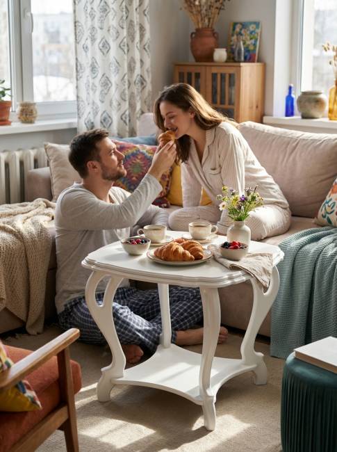 Стол журнальный Кофейный П молочный дуб Л