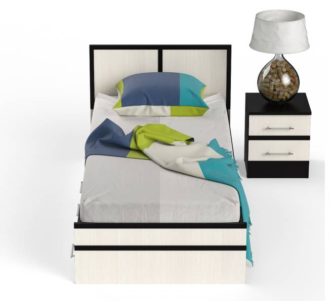 Кровать с ящиками 900 с тумбой Сакура цвет венге/дуб лоредо