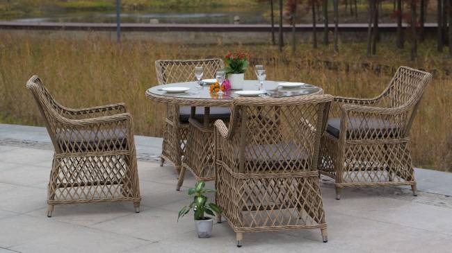 "Эспрессо" плетеный круглый стол, диаметр 118 см, цвет соломенный "Эспрессо" плетеный круглый стол, диаметр 118 см, цвет соломенный