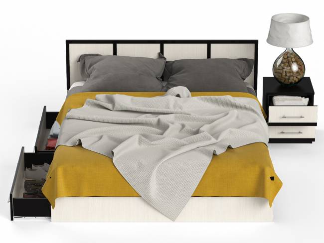 Кровать с ящиками 1600 с тумбой Сакура цвет венге/дуб лоредо