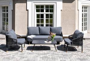 "Верона" лаунж-зона 5-местная плетеная из роупа (веревки), каркас алюминиевый темно-серый, роуп темно-серый