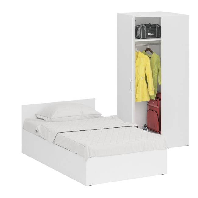 Кровать белая односпальная 1200 с угловым шкафом Стандарт цвет белый Кровать белая односпальная 1200 с угловым шкафом Стандарт цвет белый