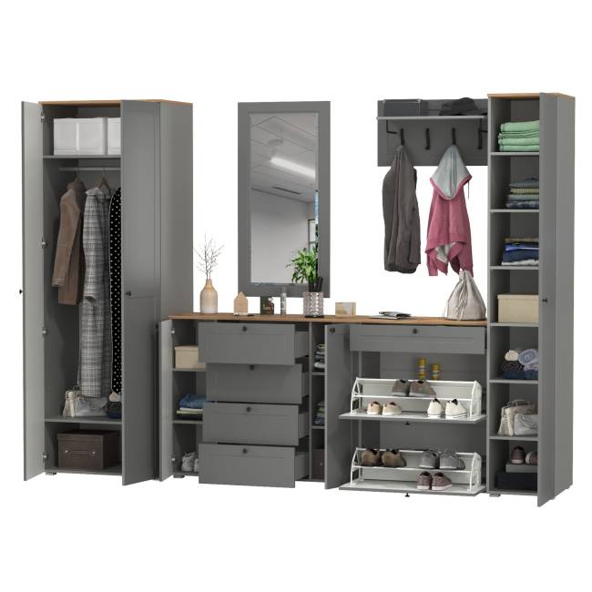 Мебельная стенка для прихожей Остин № 61 цвет серый графит/дуб крафт золотой Мебельная стенка для прихожей Остин № 61 цвет серый графит/дуб крафт золотой