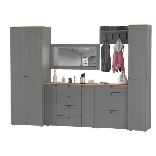 Мебельная стенка для прихожей Остин № 61 цвет серый графит/дуб крафт золотой Мебельная стенка для прихожей Остин № 61 цвет серый графит/дуб крафт золотой
