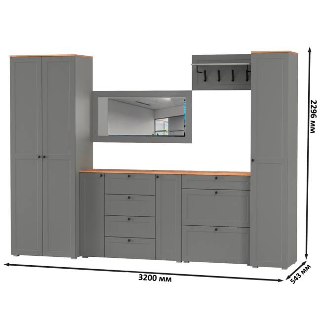 Мебельная стенка для прихожей Остин № 61 цвет серый графит/дуб крафт золотой Мебельная стенка для прихожей Остин № 61 цвет серый графит/дуб крафт золотой
