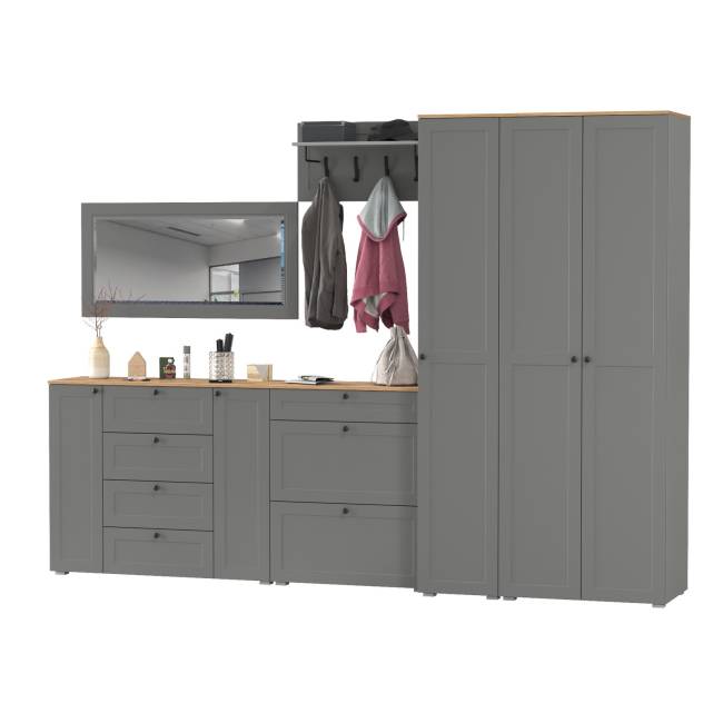 Мебельная стенка для прихожей Остин № 61 цвет серый графит/дуб крафт золотой Мебельная стенка для прихожей Остин № 61 цвет серый графит/дуб крафт золотой