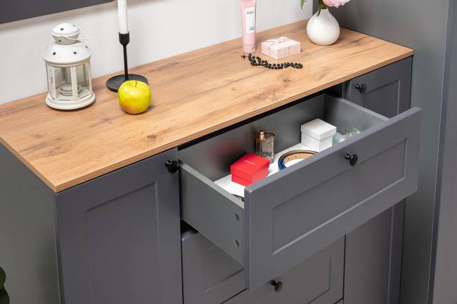 Мебельная стенка для прихожей Остин № 61 цвет серый графит/дуб крафт золотой Мебельная стенка для прихожей Остин № 61 цвет серый графит/дуб крафт золотой