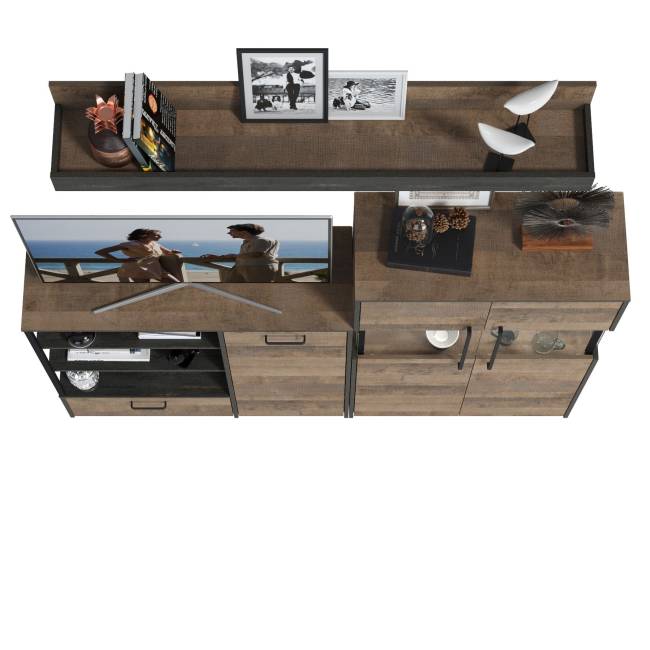 Комод с витриной с подсветкой и комод с дверкой и ящиком Трувор цвет дуб гранж песочный/интра Комод с витриной с подсветкой и комод с дверкой и ящиком Трувор цвет дуб гранж песочный/интра